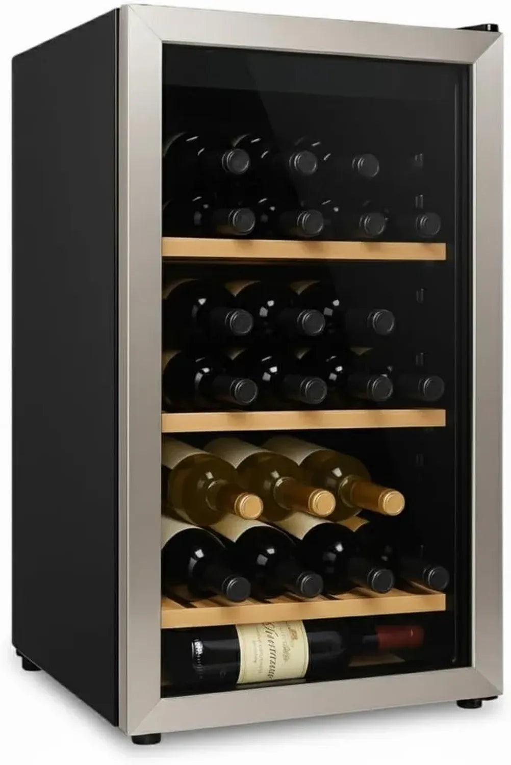 Cave à Vin 22 Bouteilles en Inox avec Clayettes en Bois 92L – Température Réglable 6-14°C