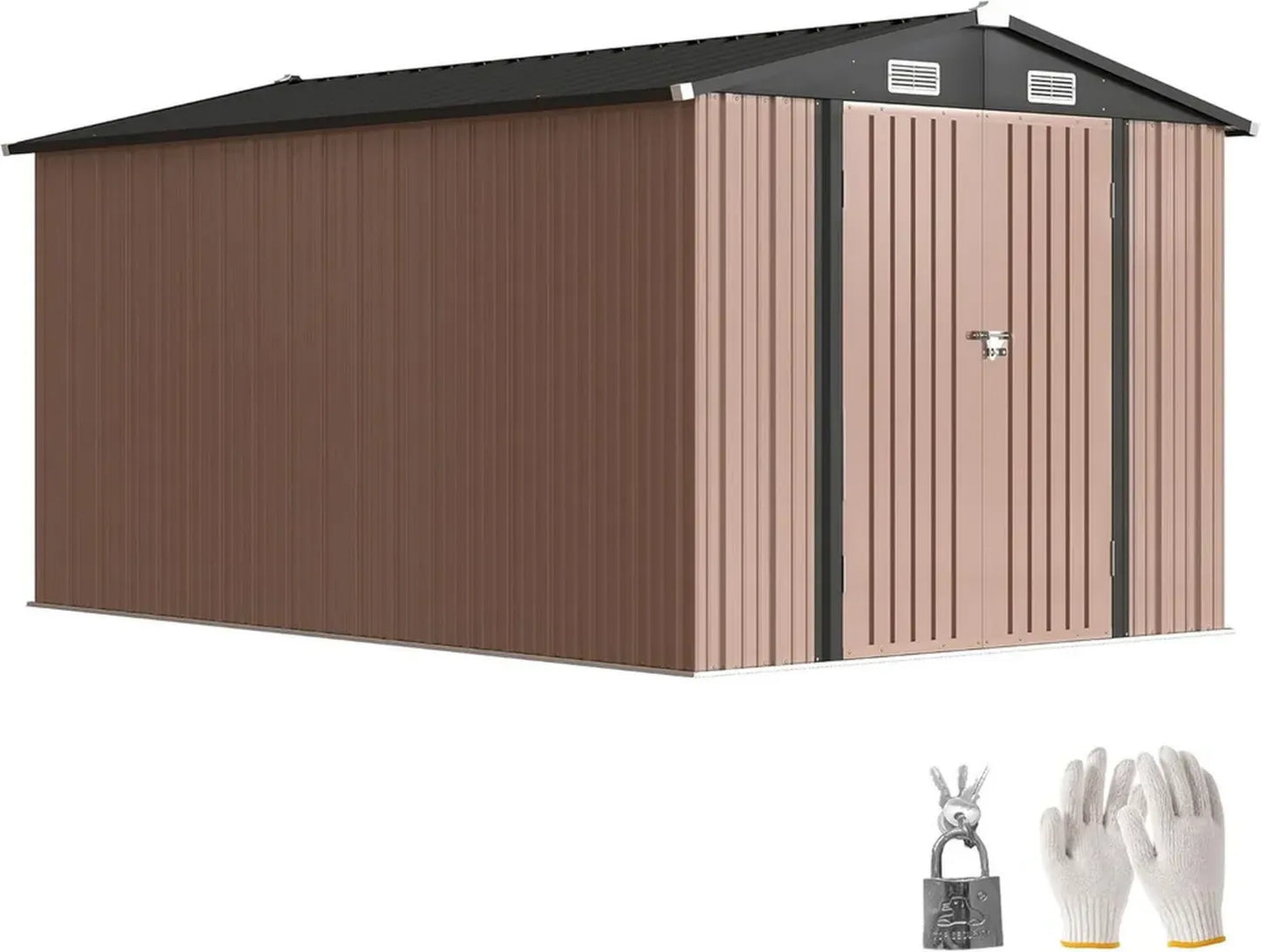 Abri de Jardin en Acier Galvanisé 8,1 m² avec Ventilation et Porte Double Verrouillable