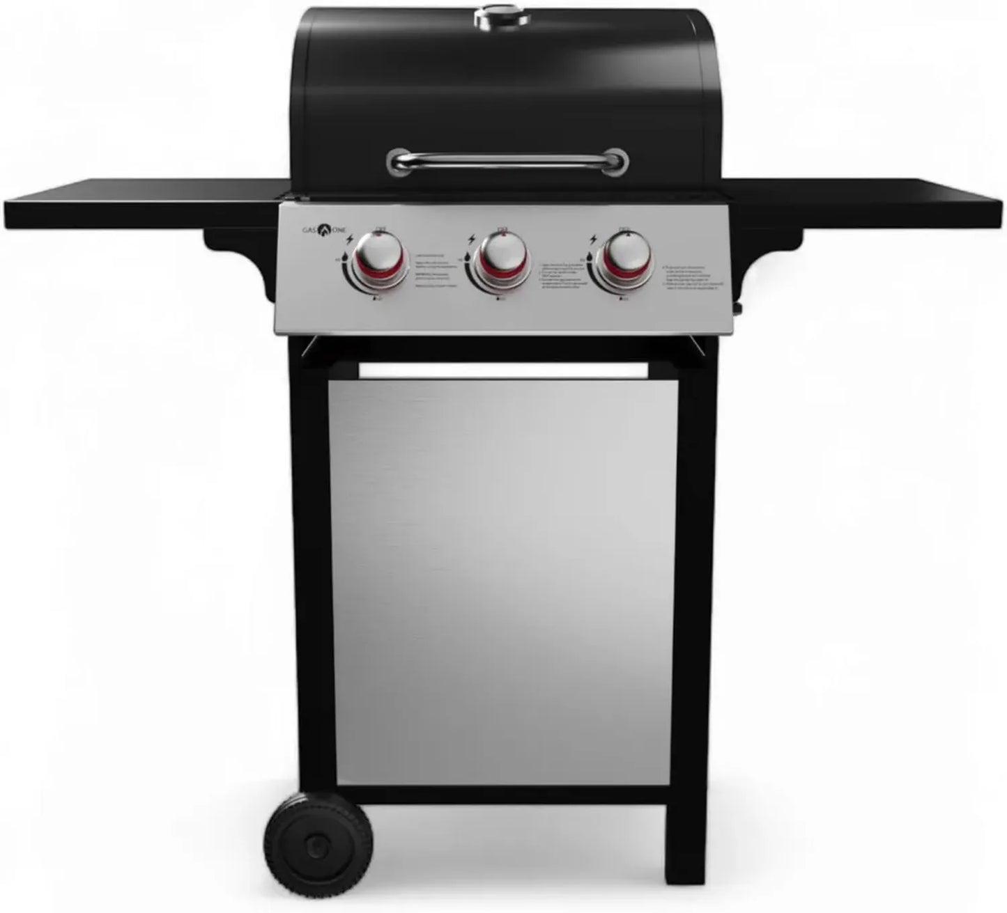Barbecue à gaz 3 brûleurs inox – Extérieur style armoire avec roulettes – Revêtement haute température – Design élégant noir