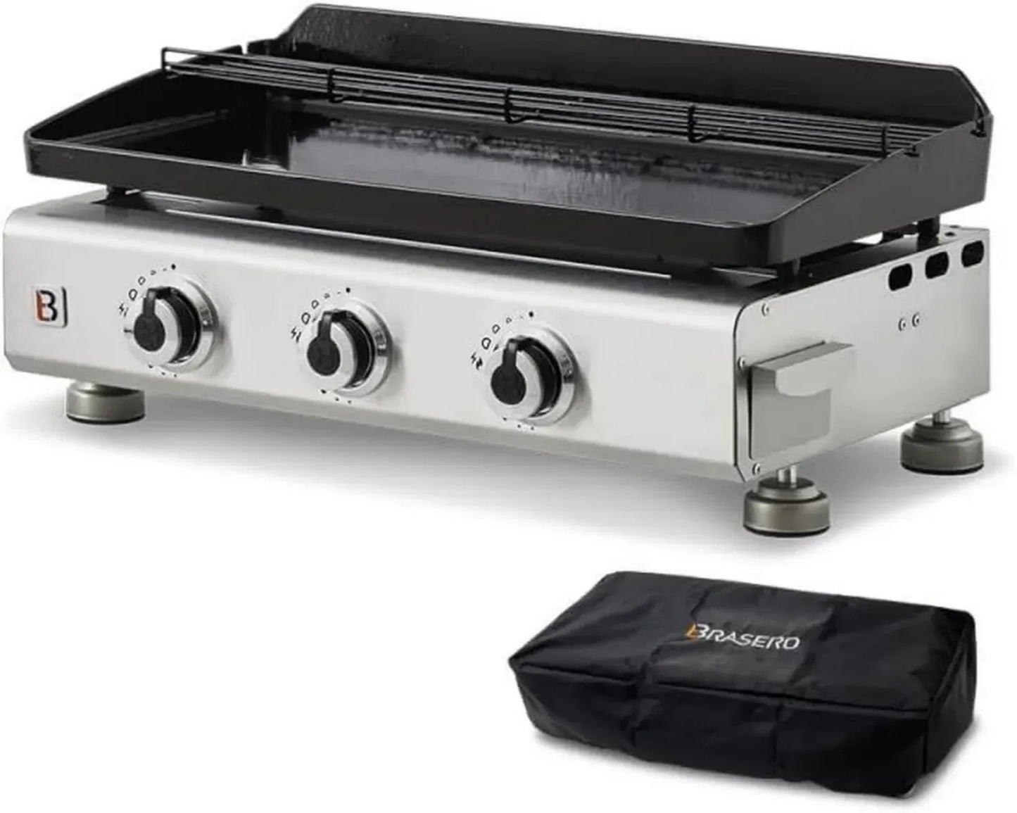 Plancha en Acier Inoxydable à 3 Brûleurs avec Housse - Surface 67x34 cm