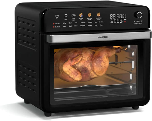 Friteuse à Air Klarstein AirGlaze 34L, 2200W, Multifonction avec Écran Tactile et Rôtissoire, Température Ajustable 40-350°C, Accessoires Faciles à Nettoyer, Design Élégant Noir
