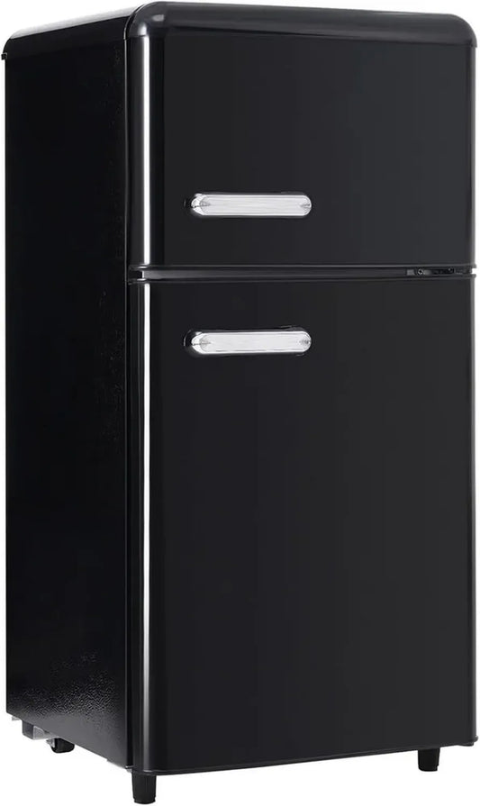 Mini Réfrigérateur Rétro 72L avec Étagères en Verre Ajustables, Compact pour Dortoirs, Garages et Bureaux, Noir