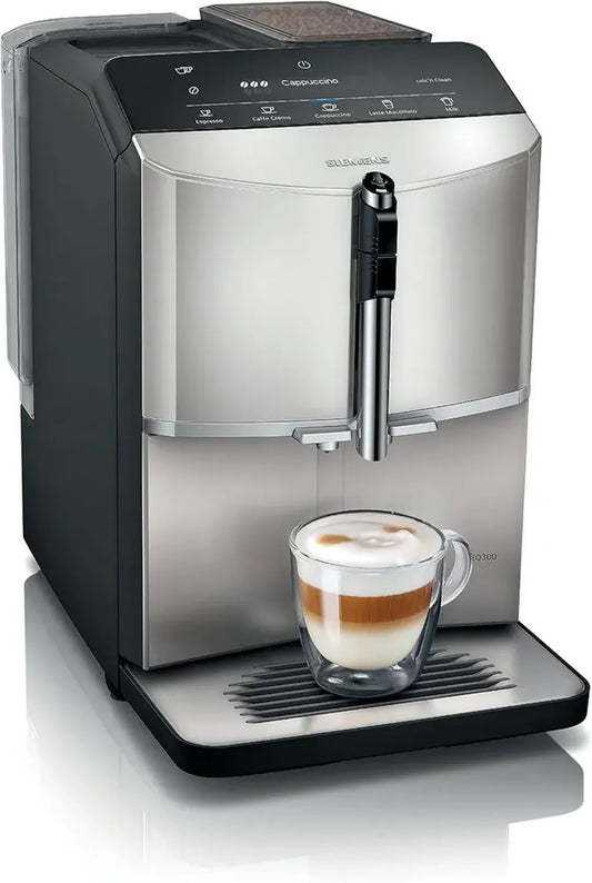 SIEMENS Machine à Café Automatique EQ300, Broyeur Céramique, Fonction OneTouch, milkPerfect, Argent Métallique