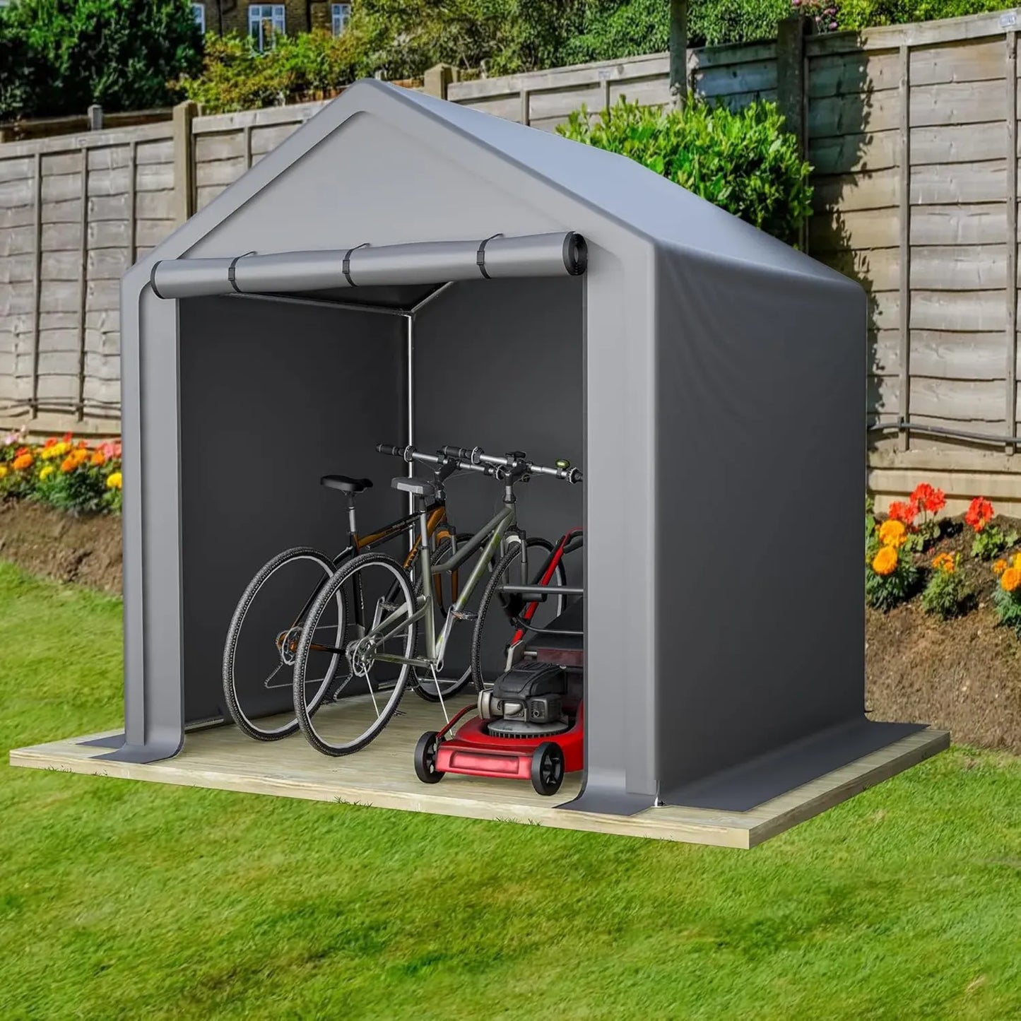 Abri de jardin en métal résistant aux intempéries avec porte coulissante pour vélos, 190 x 170 x 200 cm, gris foncé, étanche