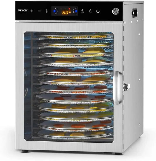 Déshydrateur Alimentaire VEVOR 800W, 12 Plateaux Inox, Température et Minuterie Ajustables, Idéal pour Viande, Fruits, Légumes et Herbes