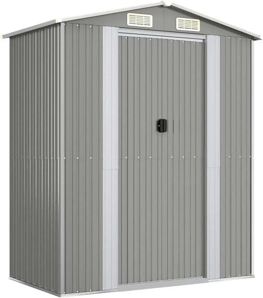 Cabane de Jardin Extérieure en Acier Gris 192x108x223 cm, Stockage Idéal pour Outils