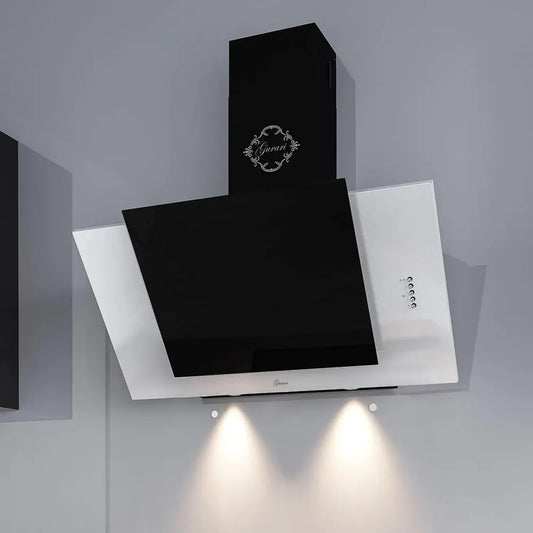 Hotte murale 60 cm en inox et verre noir, débit 1000 m³/h