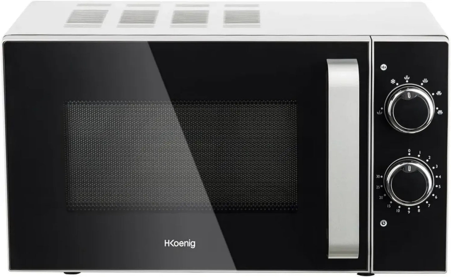 Micro-ondes Compact H.Koenig 20L 700W Inox, 5 Niveaux de Puissance, Décongélation Rapide, Minuterie 30 min