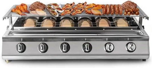Gril à gaz portable 6 brûleurs | Surface antiadhésive pour jardin, terrasse et camping