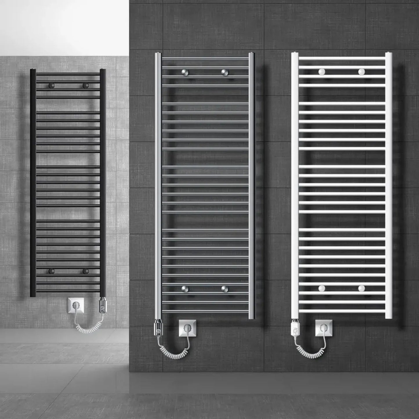 Radiateur Électrique Design Sahara 900W - 500x1500 mm - Blanc - Montage Mural Incliné - Sèche-serviettes avec Connexion Latérale