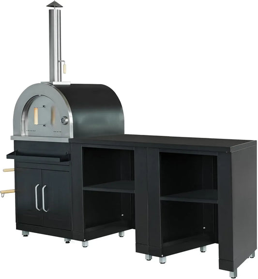 Module de Cuisine Extérieure 3 Pièces avec Four à Pizza Noir par Oviala