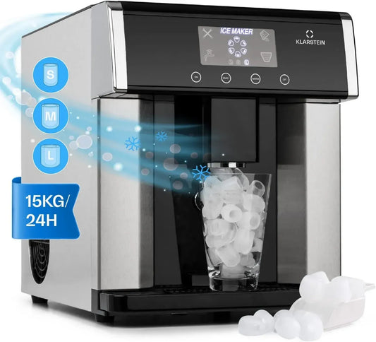 Machine à Glaçons Klarstein 3L, 15kg/Jour, 3 Tailles de Glace, Alarme Intégrée, Entretien Facile