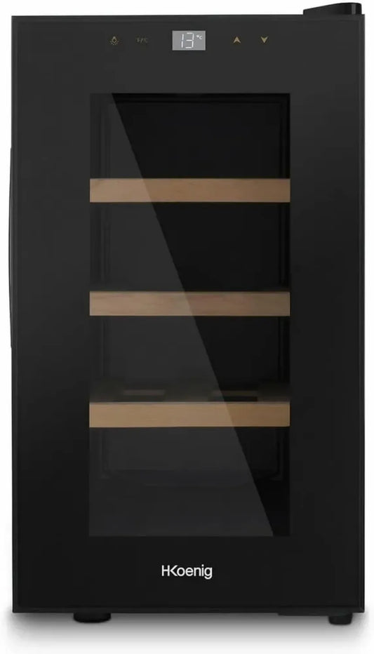 H.Koenig Cave à Vin 8 Bouteilles, Inox Thermoélectrique, Température Réglable 11-18°C, Silencieuse avec Éclairage LED, Design Élégant Noir