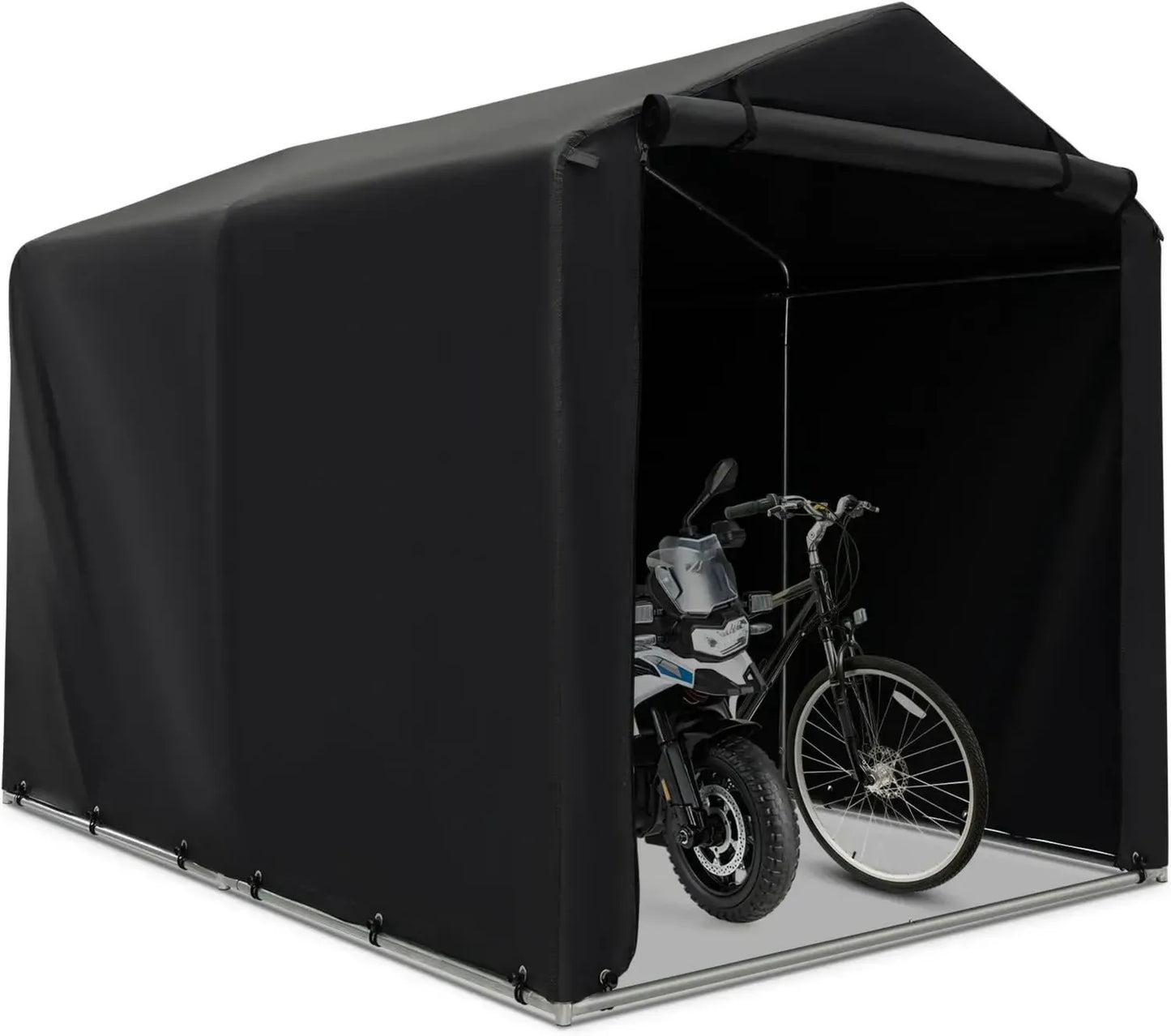 SOARS Abri de Jardin en Métal 160x218x164 cm, Tente Garage Résistante pour Vélos et Motos, Housse PE Gris Foncé