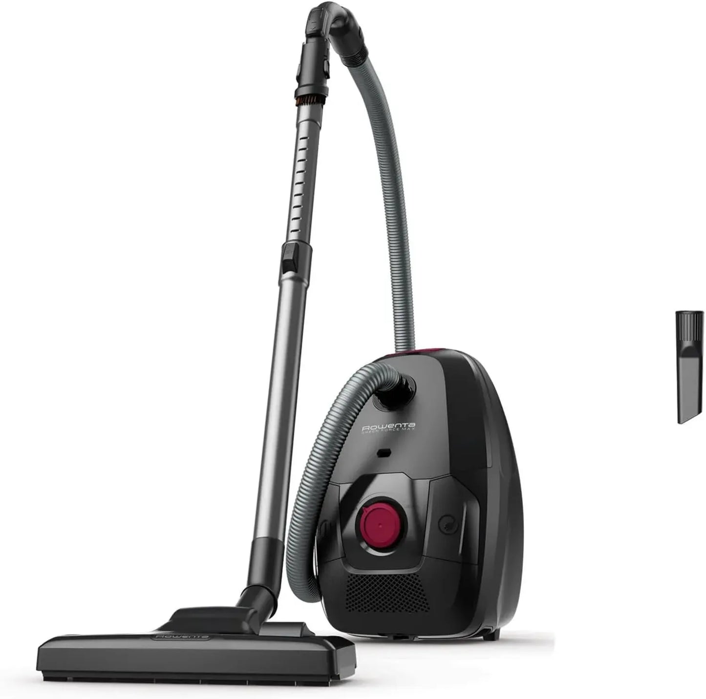 Aspirateur avec Sac Rowenta, Silencieux, Écologique, Portée 12m, Noir/Bordeaux