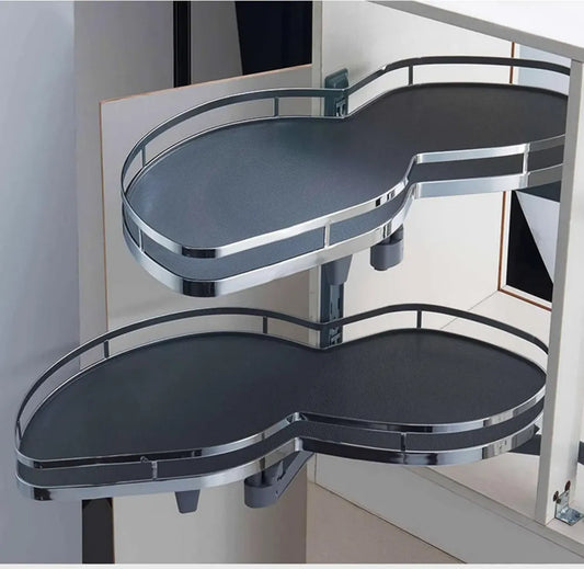 Plateau pivotant d'angle, 2 niveaux antidérapants, fermeture douce, pour armoire de cuisine 900 mm, ouverture gauche ou droite